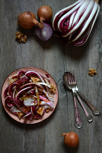 Insalata di pollo radicchio tardivo e noci al miele di castagno